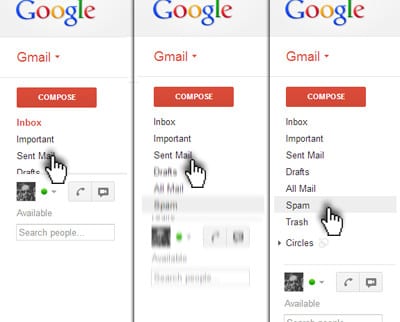 Gmail spam folder location