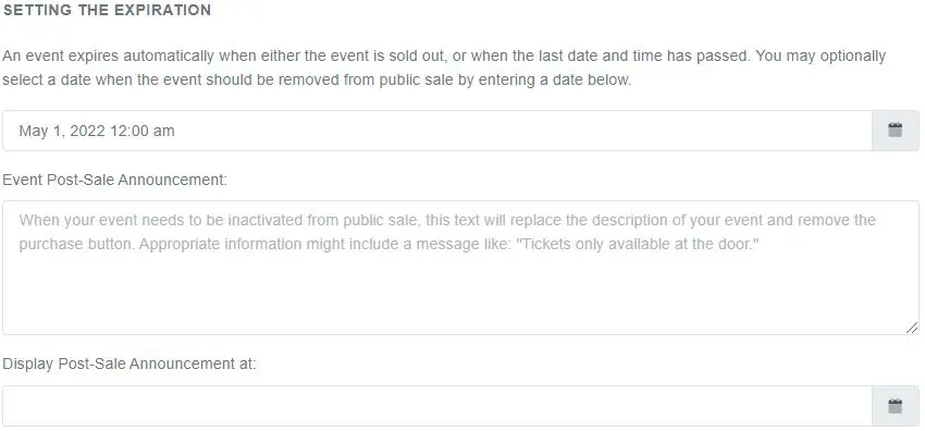 Event Post-Sale Announcement
