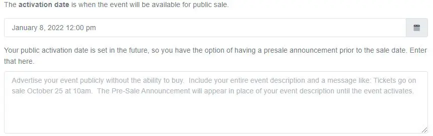 Event Pre-Sale Announcement
