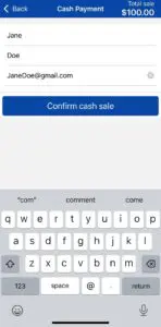 Confirm Cash Sale pop up in ThunderTix app.