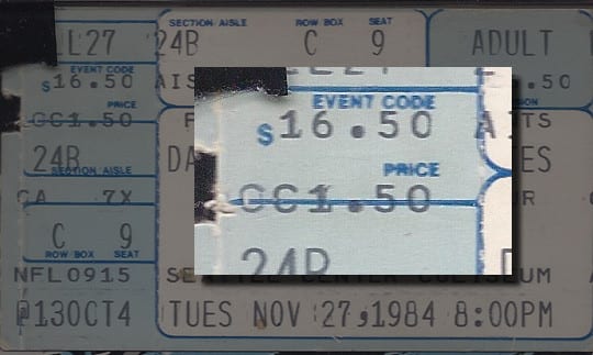 ticket fee from 1984