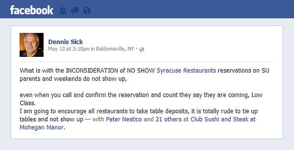 restaurant reservation no shows in syracuse
