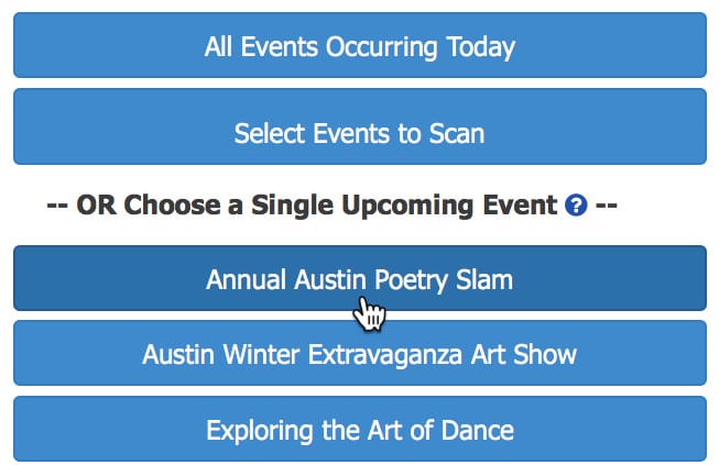 An example of the screen users will see to select multiple or single events. 