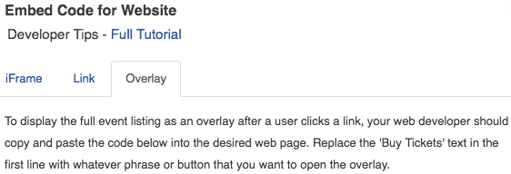 Overlay for Event Website Integration