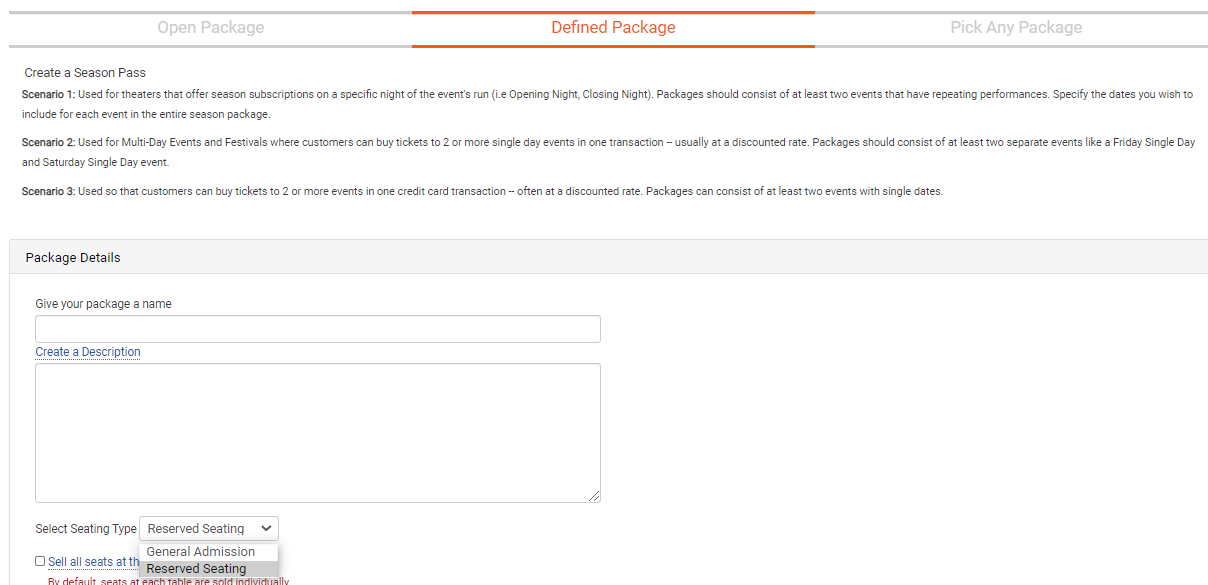 Create a Reserved Seating Season Package
