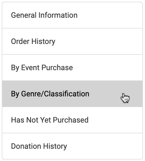 Search by event genre and customer classification