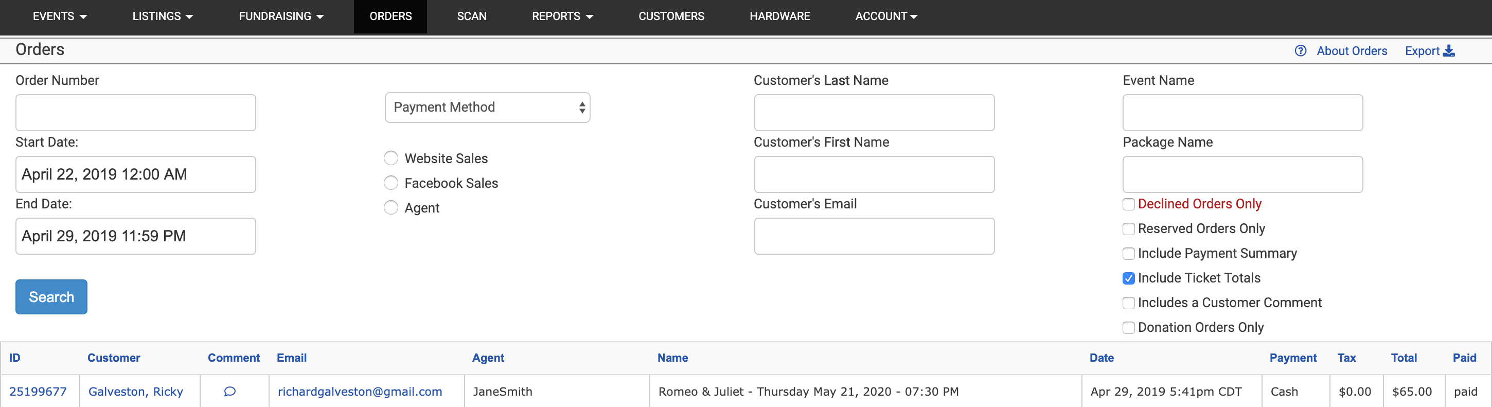 Orders Page