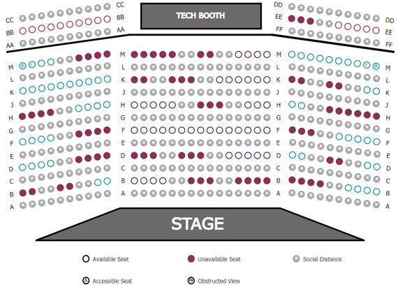 Seating chart showing reserved seating with social distancing