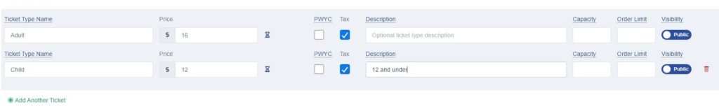 Event Ticket Input Boxes 