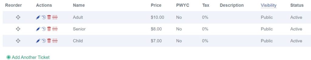 Edit Ticket Types