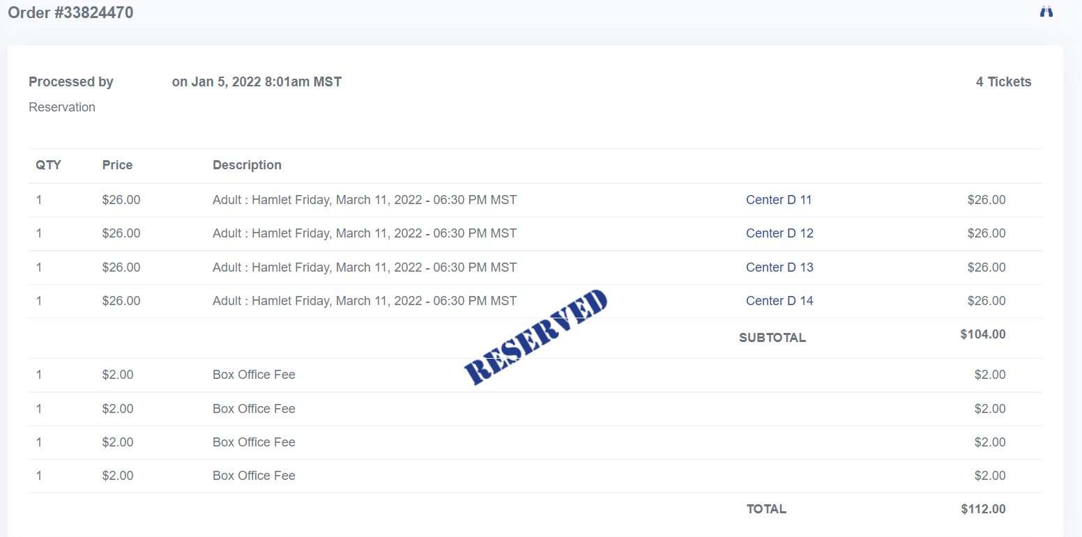 Reserved seating order