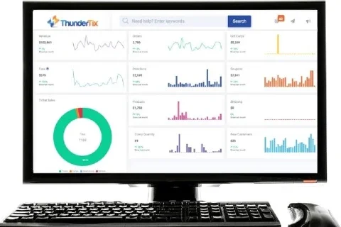 ThunderTix dashboard analtyics shown on monitor