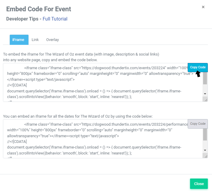 Single Event Embed Code