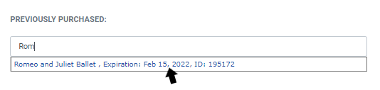 Previously purchased event search