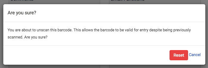 Pop up message confirming that you would like to unscan a barcode.