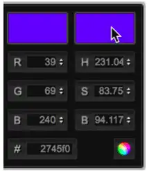 Screengrab of the color chart, with an arrow pointing to the rectangle on the right to show where you can revert back to the original color. 