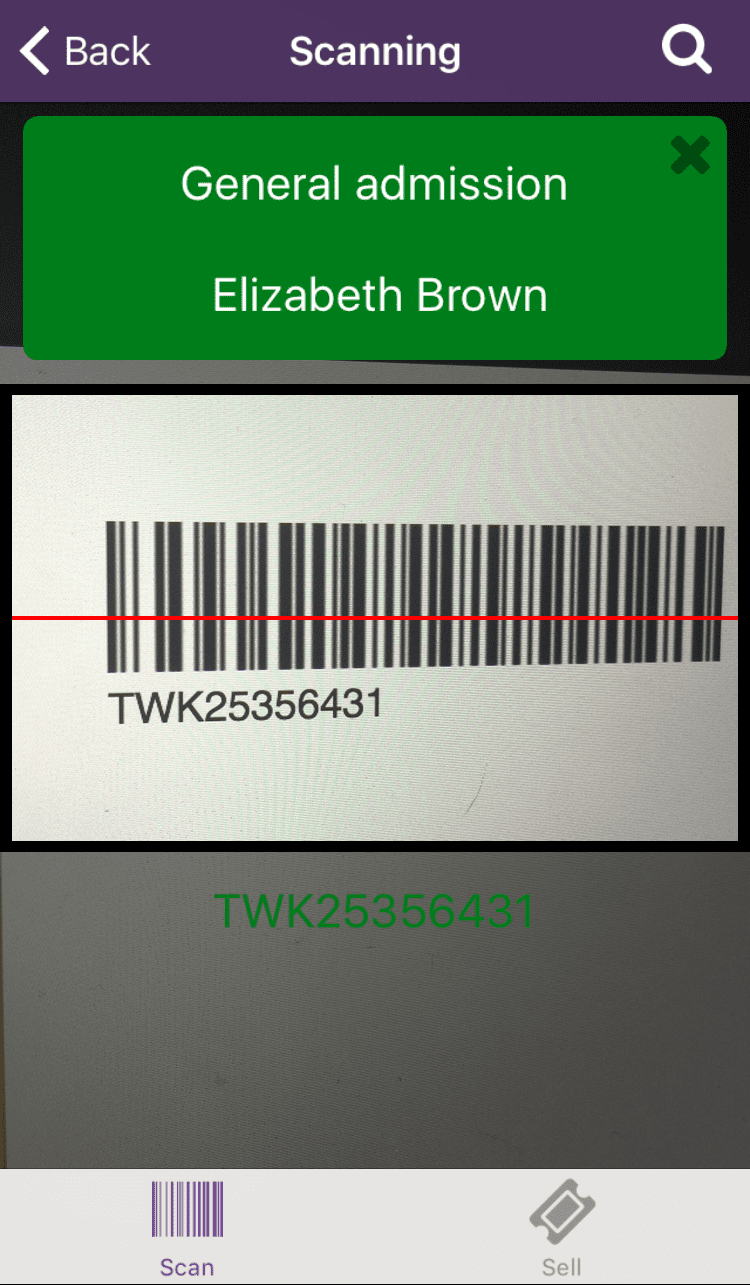 An example of a successful scan on the app.