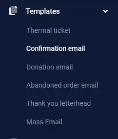 An image showing the templates tab on the left-hand menu in ThunderTix