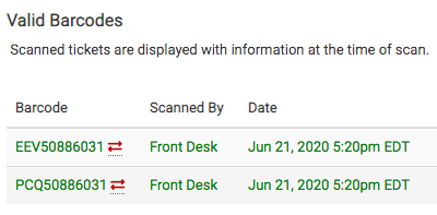 An example of valid barcodes that have been successfully scanned.