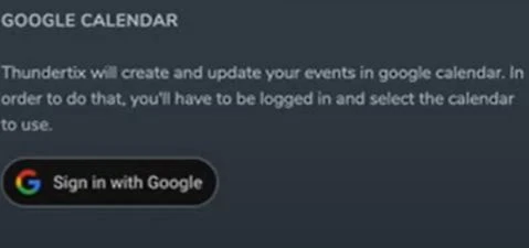 Google Calendar section in Pixels and Integration settings with a button prompting a user to sign in with Google. 